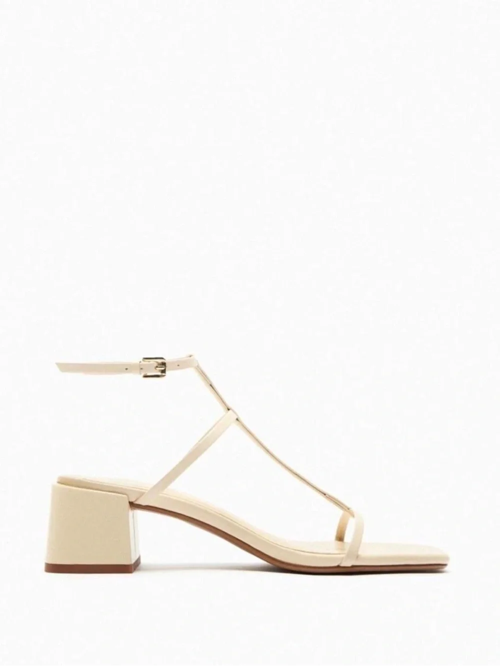 Zara Cream T-Strap Square-Toe Sandal - Picture 2 of 6